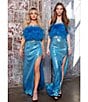 Dear Moon Faux Feather Strapless Sequin Embellished Long Two-Piece Dress, Color:Turquoise - Image 6