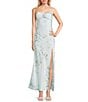 Dear Moon Floral Printed Sweetheart Neck Rosette Side Slit Long Dress - Image 1