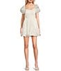 Color:White - Image 1 - Iridescent Organza Sweetheart Neck Short Sleeve Corset Mini Dress