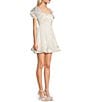 Color:White - Image 3 - Iridescent Organza Sweetheart Neck Short Sleeve Corset Mini Dress