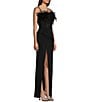 Color:Black - Image 3 - Matte Stretch Feathered Bodice Corset Pleated Front Slit Gown