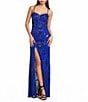 Dear Moon Power Mesh Sequin Patterned Side Slit Dress - Image 1