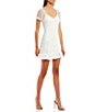 Color:White - Image 3 - Puff Short Sleeve V-Neck Flounce Hem Swiss Dot Dress
