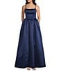 Dear Moon Satin Basque Waist Square Neck Spaghetti Straps Long Dress - Image 1