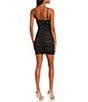 Color:Black - Image 2 - Satin Ruched Drawstring Front Mini Dress