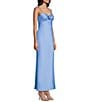Dear Moon Satin Sweetheart Neck Rosette Long Dress, Color:Periwinkle - Image 3