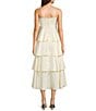 Dear Moon Satin Twist Front Ruffle Tiered Midi Dress, Color:Butter - Image 2