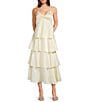 Dear Moon Satin Twist Front Ruffle Tiered Midi Dress - Image 1