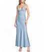 Dear Moon Satin V-Neck Knotted Strap Maxi Slip Dress - Image 1