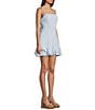 Dear Moon Scuba Crepe Spaghetti Strap Square Neck Corset Tie Back Double Ruffle Dress, Color:Light Blue - Image 3
