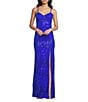 Dear Moon Sequin Patterned Sweetheart Neck Side Slit Fitted Long Dress - Image 1