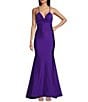 Color:Purple - Image 1 - Shiny Stretch Twist Front V-Neck Spaghetti Strap Gown