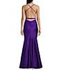 Color:Purple - Image 2 - Shiny Stretch Twist Front V-Neck Spaghetti Strap Gown
