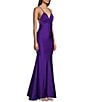 Color:Purple - Image 3 - Shiny Stretch Twist Front V-Neck Spaghetti Strap Gown