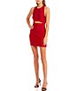 Color:Red - Image 1 - Sleeveless Round Neck Cut-Out X-Back Sateen Sheath Dress