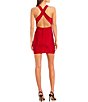 Color:Red - Image 2 - Sleeveless Round Neck Cut-Out X-Back Sateen Sheath Dress