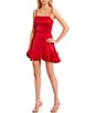 Color:Red - Image 3 - Sleeveless Square Neck Spaghetti Strap Open Tie Back Double Ruffle Hem Fit-And-Flare Satin Dress