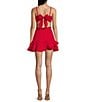 Color:Red - Image 2 - Spaghetti Strap Square-Neck Tie-Back Ruffled Hem Dress
