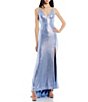 Color:Periwinkle - Image 3 - Spaghetti-Strap V-Neck Foil Side-Slit Knit Long Dress