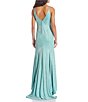 Color:Seafoam - Image 3 - Spaghetti Strap V-Neck Glitter Sherri Shine Slit Hem Long Dress