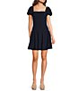 Dear Moon Square Neck Puff Sleeve Drop Waist Dress - Image 1