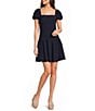 Dear Moon Square Neck Puff Sleeve Drop Waist Dress - Image 1
