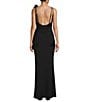Color:Black - Image 2 - Stretch Cowl Neck With Low Back And Flower Applique Gown