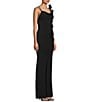 Color:Black - Image 4 - Stretch Cowl Neck With Low Back And Flower Applique Gown