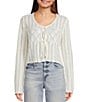 Dee Elly Knit Tie Front Long Sleeve Cardigan, Color:Ivory - Image 1