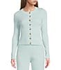 Dee Elly Ribbed Knit Button Front Long Sleeve Cardigan, Color:Teal - Image 1
