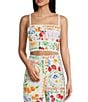 Dee Elly Square Multi Print Coordinating Top, Color:Red - Image 1