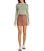 Dee Elly Faux Suede Mini Skirt, Color:Brown - Image 3