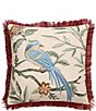 Dee Ocleppo Aviary Paradise Bird & Floral Embroidered Fringe Trimmed Square Pillow - Image 1