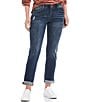 Color:Blue - Image 1 - #double;Ab#double;solution® Mid Rise Straight Leg Cuffed Hem Girlfriend Jeans