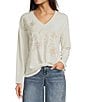 Democracy Beaded Floral Embroidered V-Neck Long Sleeve Top - Image 5