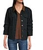 Democracy Contrast Corduroy Collar Long Rushed Sleeve Patch Pocket Button-Front Jacket, Color:Black - Image 1