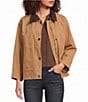 Democracy Contrast Faux Suede Point Collar Wrist Length Sleeve Front Zip Barn Jacket - Image 1