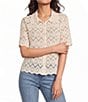 Democracy Crochet Collared Short Sleeve Scalloped Edge Button Front Shirt - Image 1