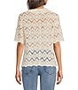Democracy Crochet Collared Short Sleeve Scalloped Edge Button Front Shirt - Image 2