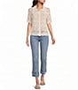 Democracy Crochet Collared Short Sleeve Scalloped Edge Button Front Shirt - Image 3