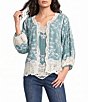 Democracy Embroidered 3/4 Blouson Sleeve Open-Front Crochet Jacket - Image 1