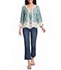 Democracy Embroidered 3/4 Blouson Sleeve Open-Front Crochet Jacket - Image 3