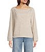 Democracy Embroidered Floral Boat Neck Long Bell Sleeve Knit Top, Color:Heather Oatmeal Multi - Image 1