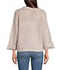 Democracy Embroidered Floral Round Neck Long Sleeve Openwork Sweater, Color:Heather Light/Oatmeal Multi - Image 2