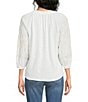 Democracy Embroidered Mixed-Media Ruffle Split V-Neck 3/4 Blouson Sleeve Top - Image 2