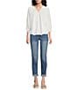 Democracy Embroidered Mixed-Media Ruffle Split V-Neck 3/4 Blouson Sleeve Top - Image 3
