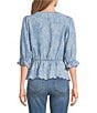 Democracy Floral Paisley V-Neck Elbow Sleeve Peplum Top - Image 2