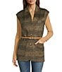 Democracy Glen Plaid Stand Collar Sleeveless Belted Vest - Image 1