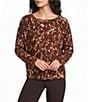 Democracy Knit Multi Print Boat Neck Bat Wing Long Sleeve Top - Image 1