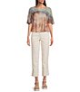 Democracy Knit Palm Tree Scoop Neck Short Flutter Sleeve Bubble Hem Top - Image 3